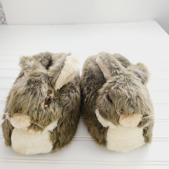 Novelty Plush Slippers Rabbit/ Bunny Faux Fur Brown and Tan Size M (7-8) - Picture 6 of 13